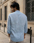 Sky Blue Irish Linen Shirt - Mao Collar