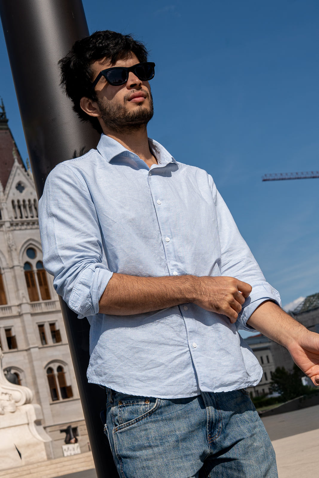 Indigo Thin Stripe Linen Blend Shirt