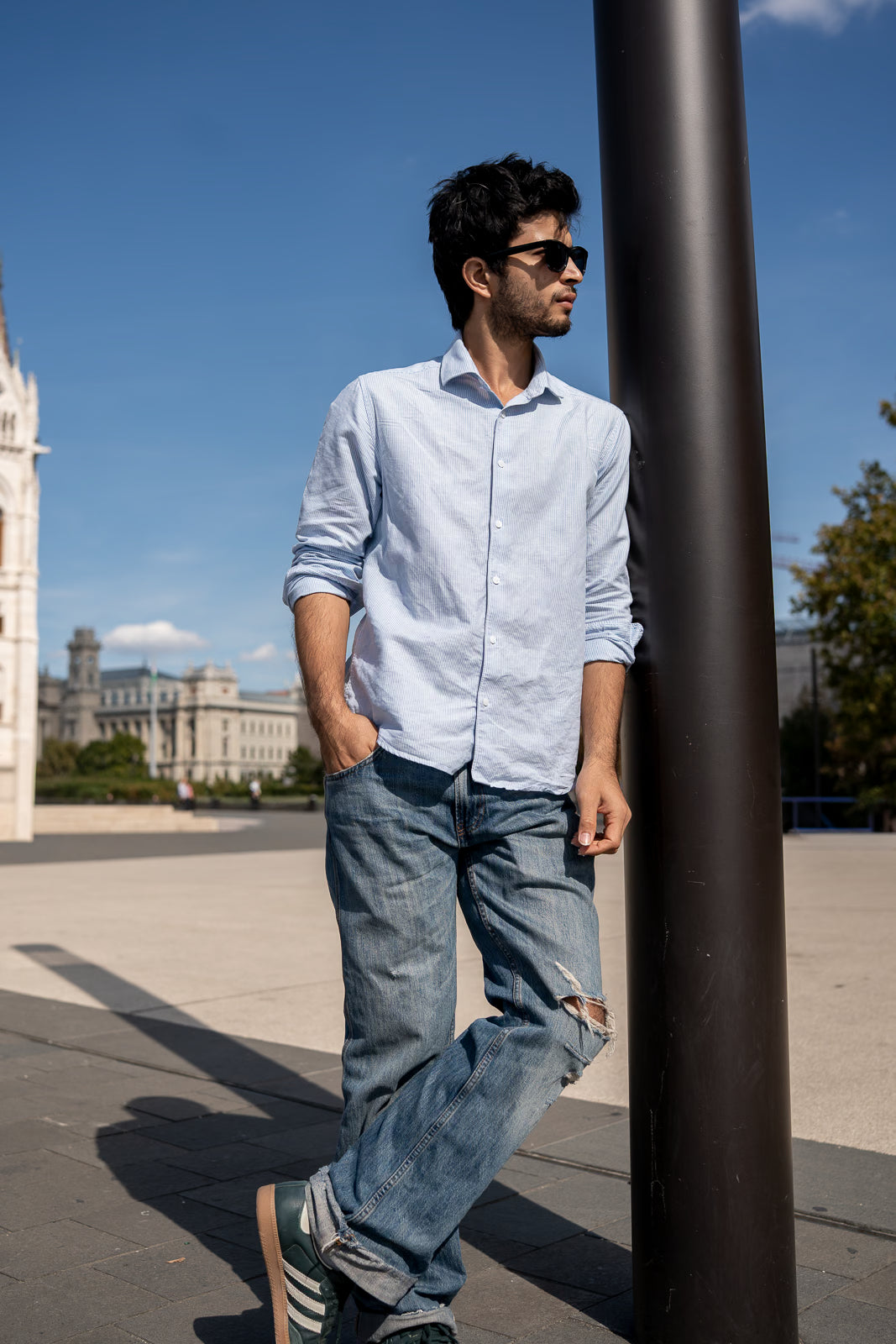 Indigo Thin Stripe Linen Blend Shirt