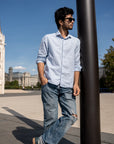 Indigo Thin Stripe Linen Blend Shirt