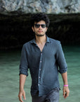 Grey Blue Irish Linen Shirt