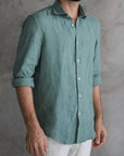 Sage Green Irish Linen Shirt (with MOP Buttons)
