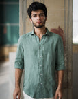 Sage Green Irish Linen Shirt (with MOP Buttons)