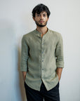 Sage Green Irish Linen Shirt - 70 Lea Mao Collar