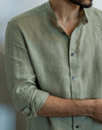 Sage Green Irish Linen Shirt - 70 Lea Mao Collar