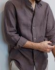 Dark Brown Irish Linen Shirt - Mao Collar