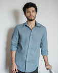 Airforce Blue Irish Linen Shirt - 70 LEA