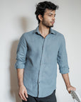 Airforce Blue Irish Linen Shirt - 70 LEA