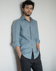 Airforce Blue Irish Linen Shirt - 70 LEA