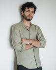 Sage Green Irish Linen Shirt - 70 Lea Mao Collar