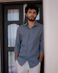 Airforce Blue Irish Linen Shirt - 70 LEA