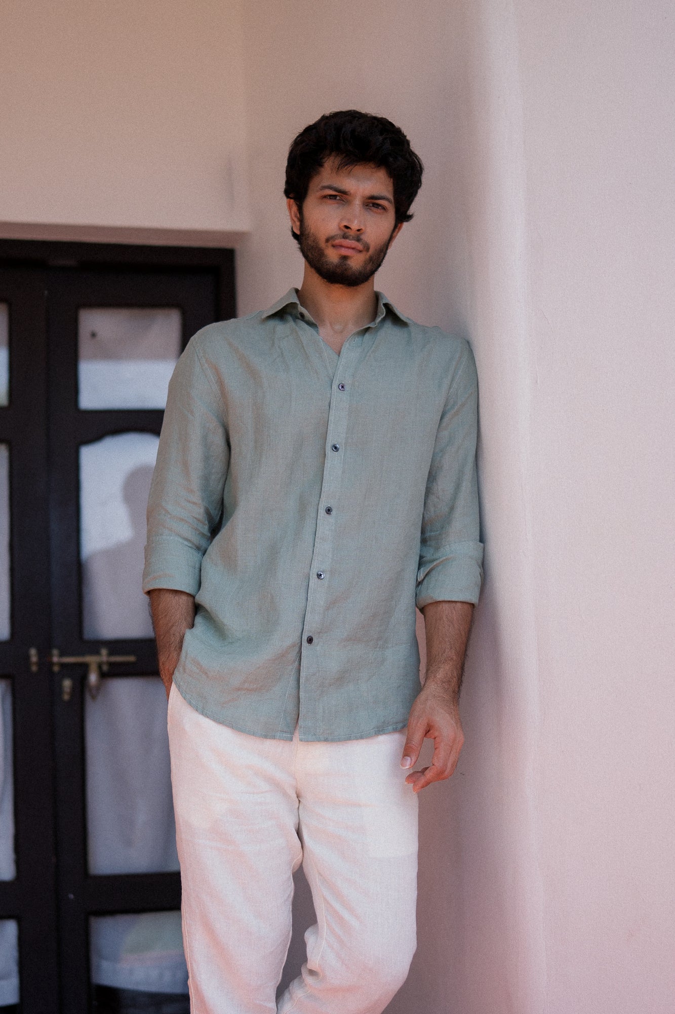 eucalyptus men's dress shirt Linen Overshirt Eucalyptus, S