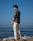 Charcoal Grey Irish Linen Shirt with Black Button (Pre order - Ships on 27th May)