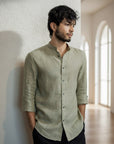 Sage Green Irish Linen Shirt - 70 Lea Mao Collar