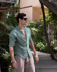 Sage Green Irish Linen Shirt (with MOP Buttons)