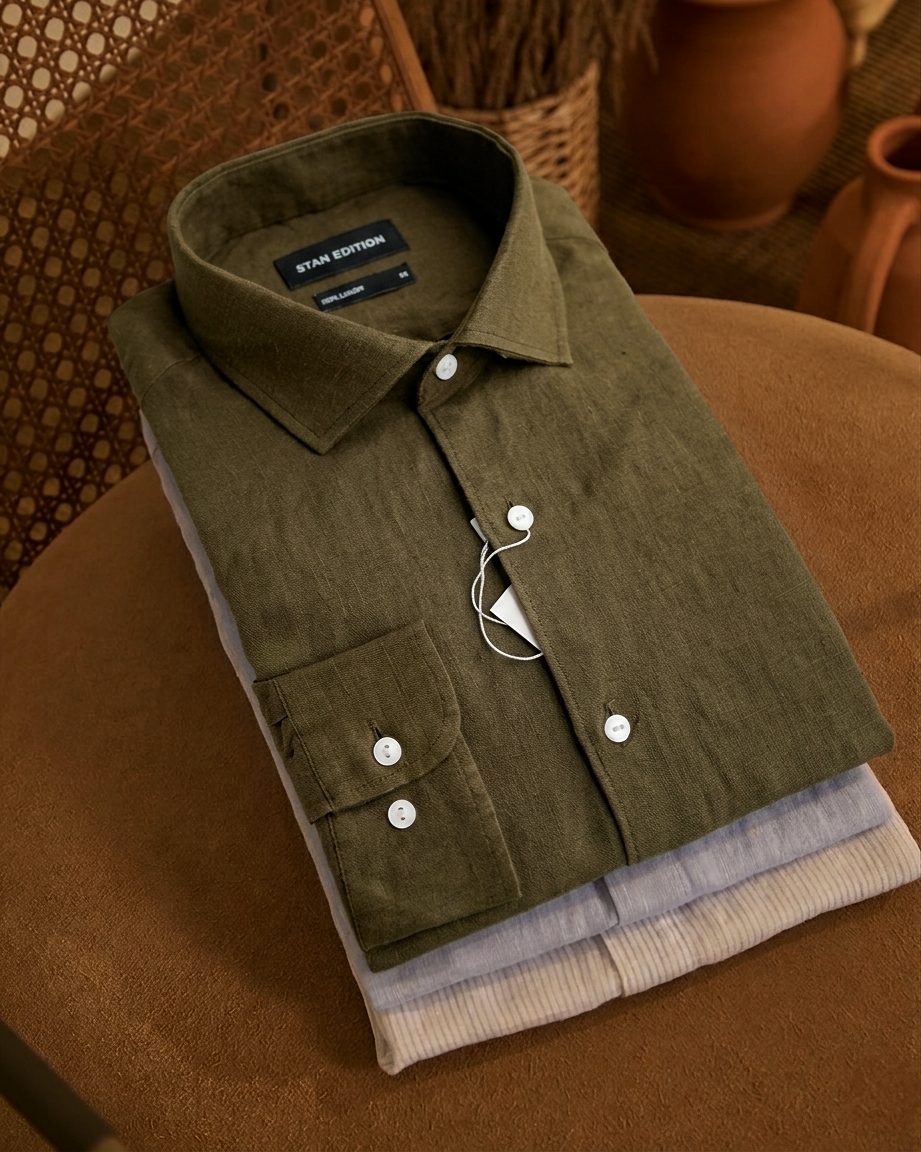Olive Green Irish Linen Shirt