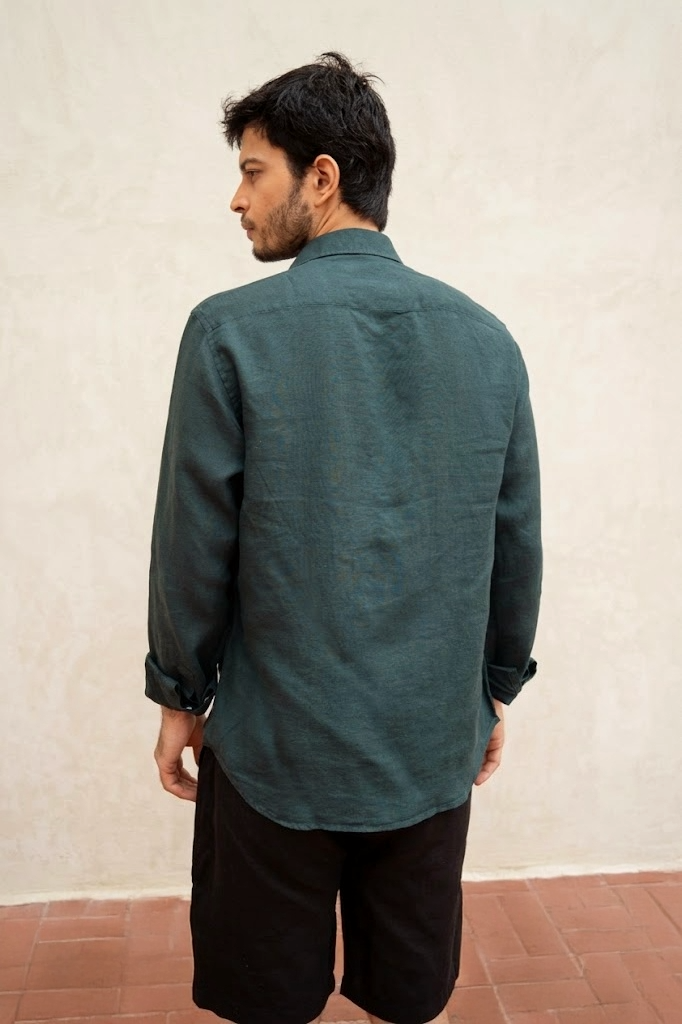 Dark Green Irish Linen Shirt
