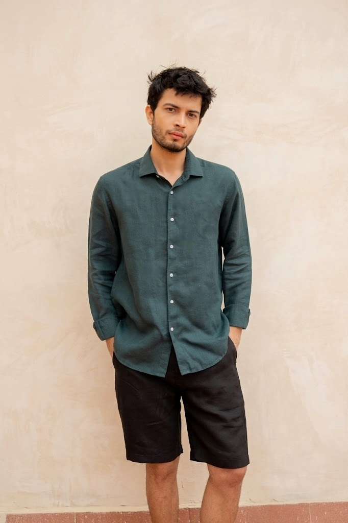 Dark Green Irish Linen Shirt