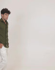 Olive Green Irish Linen Shirt